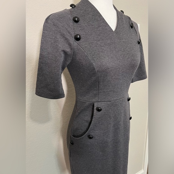 Grace Karin Dresses & Skirts - Grace Karin Gray Old Money Double Breasted Button Wiggle Pencil Dress Size S